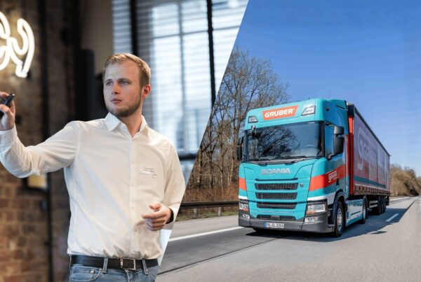 Felix Kunath della Gruber Logistics e un camion elettrico